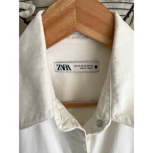 Zara White Long Sleeve Shirt Dress, Size XS - Picture 2 of 9